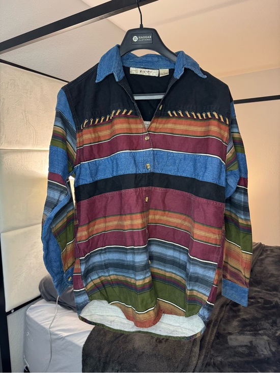 Kimono Tops - Vintage Kikomo Multicolor Striped Cotton Button Up Shirt S Oversized